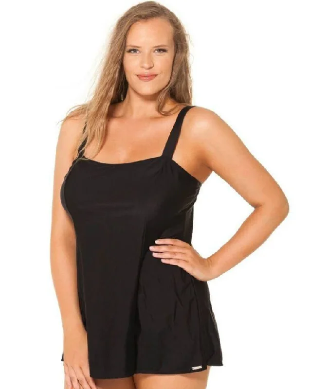 Capriosca Chlorine Resistant Panelled Wide Strap Swim Dress - Black Mesh Detail Bikini Capriosca Chlorine Resistant Panelled Wide Strap Swim Dress - Black Mesh Detail Bikini