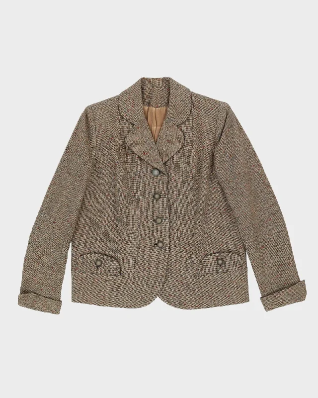 1950s Beige And Green Wool Tweed Fitted Jacket - S Boat Neck Shawl Collar Notched Collar 1950s Beige And Green Wool Tweed Fitted Jacket - S Boat Neck Shawl Collar Notched Collar