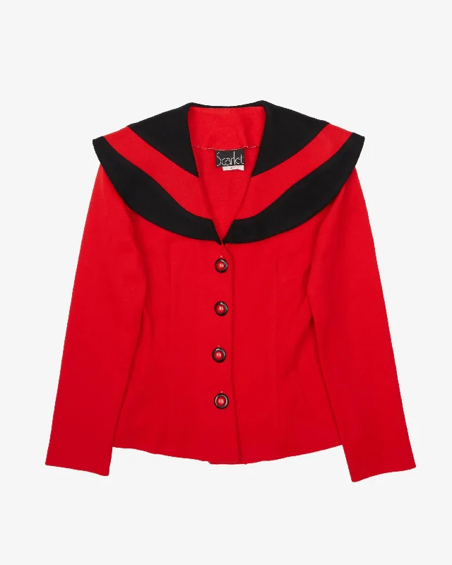 1990s Red And Black Style Blazer Jacket - S Front Pockets Side Pockets Patch Pockets 1990s Red And Black Style Blazer Jacket - S Front Pockets Side Pockets Patch Pockets