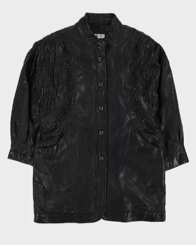Black Leather Embroidered Jacket - M / L Oversized Jacket Tailored Jacket Straight Jacket Black Leather Embroidered Jacket - M / L Oversized Jacket Tailored Jacket Straight Jacket