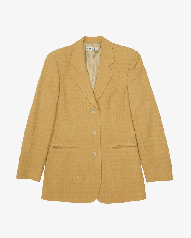 Emporio Armani Yellow Jacquard Blazer Jacket - XS Boat Neck Shawl Collar Notched Collar Emporio Armani Yellow Jacquard Blazer Jacket - XS Boat Neck Shawl Collar Notched Collar