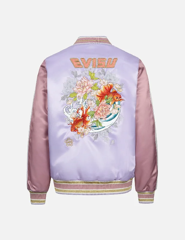 Goldfish and Floral Flow Embroidery Color-blocking Loose Fit Souvenir Jacket Faux Fur Jacket Real Fur Jacket Shearling Jacket Goldfish and Floral Flow Embroidery Color-blocking Loose Fit Souvenir Jacket Faux Fur Jacket Real Fur Jacket Shearling Jacket