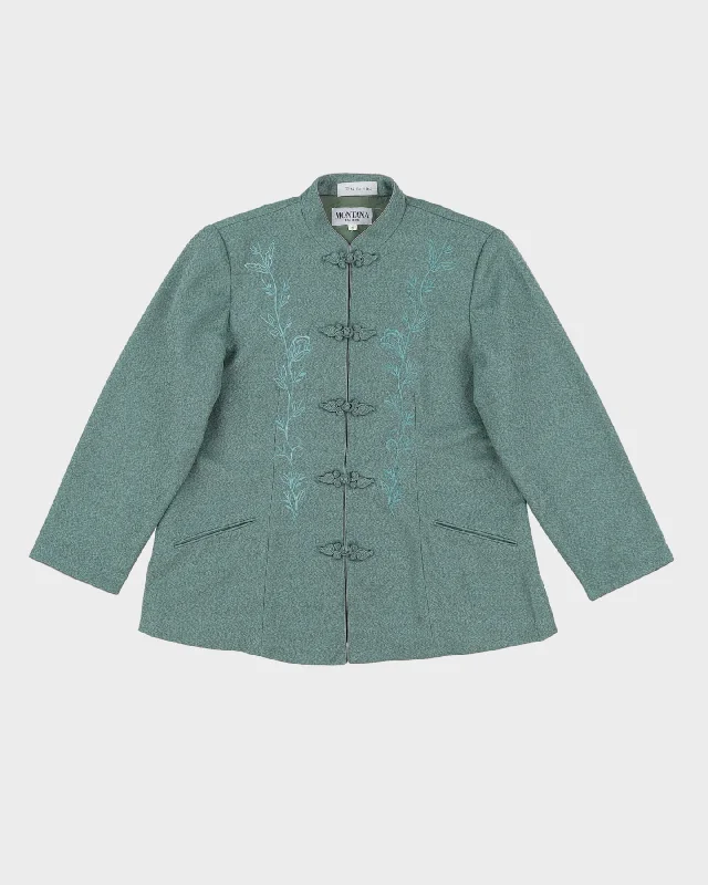Green Embroidered Cheongsam Style Jacket - S Chenille Fabric Brocade Fabric Lace Fabric Green Embroidered Cheongsam Style Jacket - S Chenille Fabric Brocade Fabric Lace Fabric