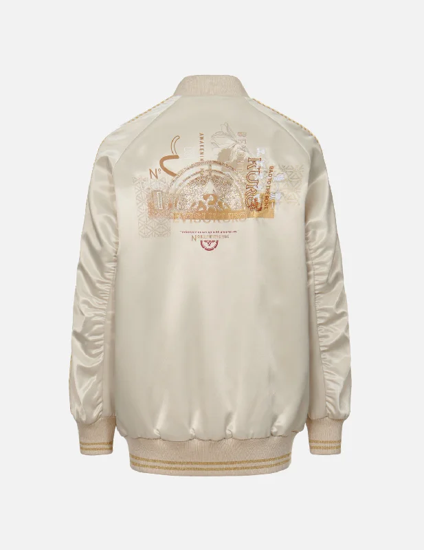 Kamon Glitter Print Oversize Padded Souvenir Jacket Front Pockets Side Pockets Patch Pockets Kamon Glitter Print Oversize Padded Souvenir Jacket Front Pockets Side Pockets Patch Pockets