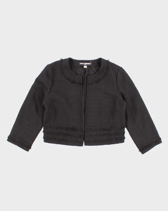 Karl Lagerfeld All Black Buckled Tweed Bouclé Jacket - M/S Bomber Jacket Anorak Windbreaker Karl Lagerfeld All Black Buckled Tweed Bouclé Jacket - M/S Bomber Jacket Anorak Windbreaker