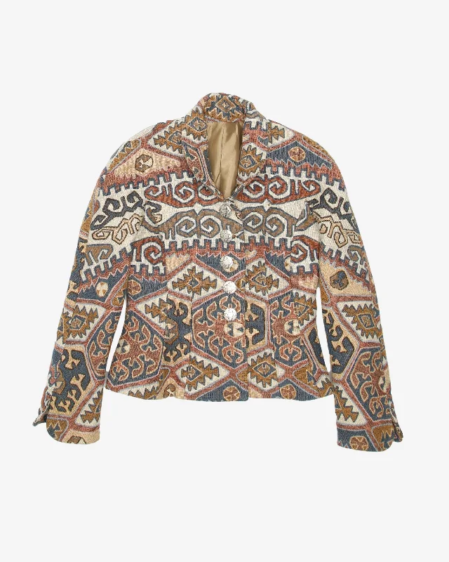 Navajo Inspired Patterned Cotton Fitted Jacket - XS / S One-Shoulder Jacket Off-the-Shoulder Jacket Asymmetrical Jacket Navajo Inspired Patterned Cotton Fitted Jacket - XS / S One-Shoulder Jacket Off-the-Shoulder Jacket Asymmetrical Jacket