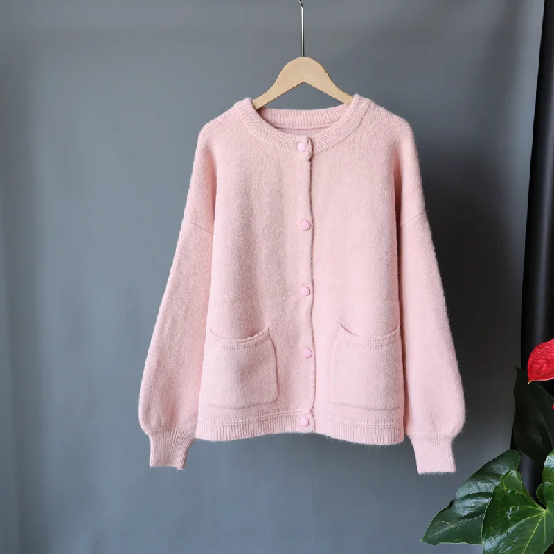 NiDELL Baseball Uniform Women's Clothing Autumn and Winter Thickening Idle Style Mori Style Sweater Vintage Loose Wool Knitted Cardigan Jacket Zippered Front Buttoned Front Snap Front NiDELL Baseball Uniform Women's Clothing Autumn and Winter Thickening Idle Style Mori Style Sweater Vintage Loose Wool Knitted Cardigan Jacket Zippered Front Buttoned Front Snap Front