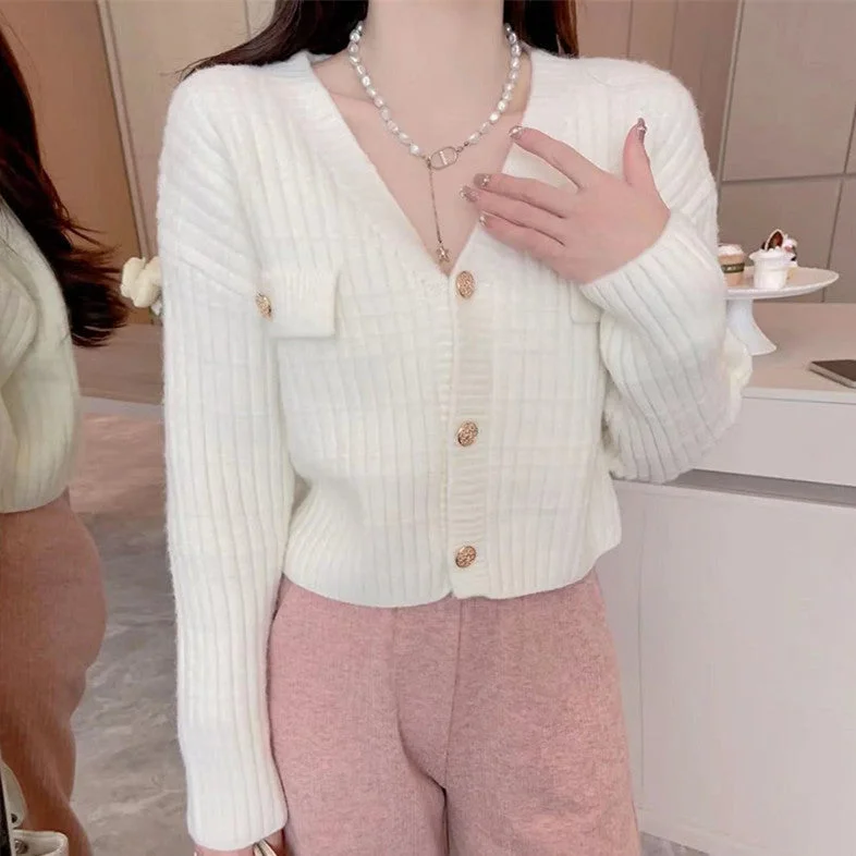 NiDELL Early Autumn . Gentle V-neck Knitted Jacket Sweater Women's Small Youthful Short Long Sleeve Cardigan Top Trendy One-Shoulder Jacket Off-the-Shoulder Jacket Asymmetrical Jacket NiDELL Early Autumn . Gentle V-neck Knitted Jacket Sweater Women's Small Youthful Short Long Sleeve Cardigan Top Trendy One-Shoulder Jacket Off-the-Shoulder Jacket Asymmetrical Jacket