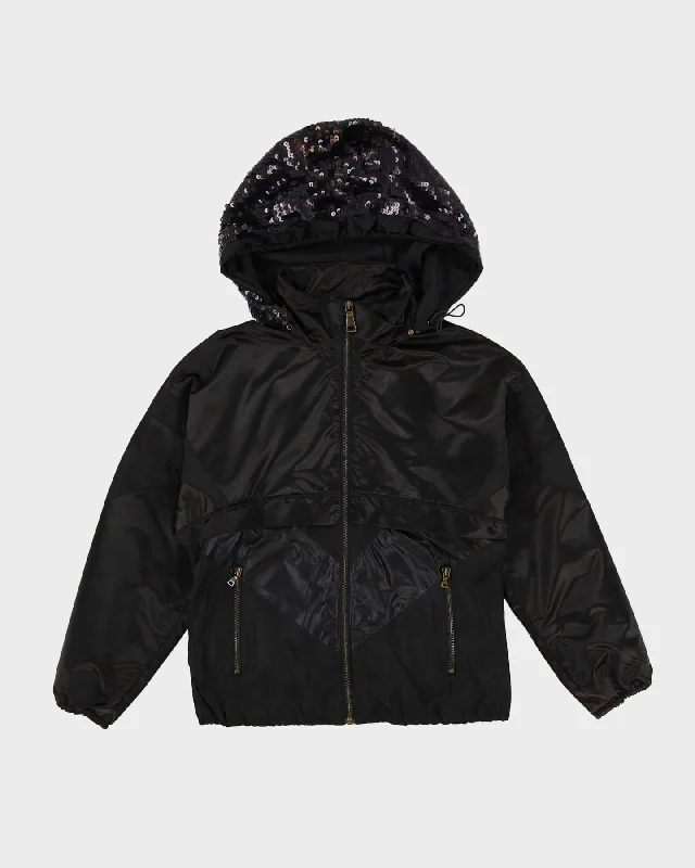 Prada Black Sequin Hooded Windbreaker Jacket - XS Wool Jacket Cashmere Jacket Tweed Jacket Prada Black Sequin Hooded Windbreaker Jacket - XS Wool Jacket Cashmere Jacket Tweed Jacket