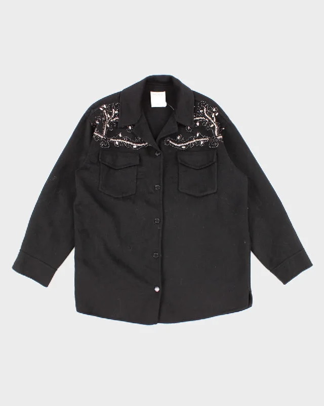 Sandro Felt and Rhinestone Heavy Shirt Jacket Denim Jacket Leather Jacket Suede Jacket Sandro Felt and Rhinestone Heavy Shirt Jacket Denim Jacket Leather Jacket Suede Jacket