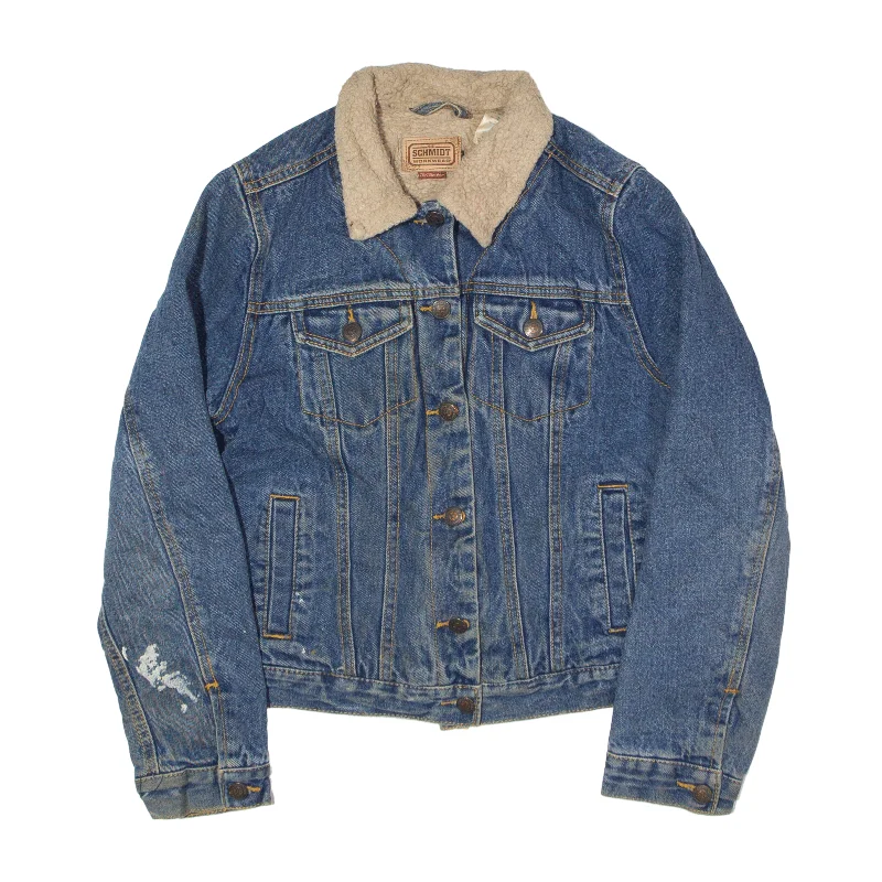 SCHMIDT WORKWEAR Sherpa Lined Denim Jacket Blue 80s Womens S Front Pockets Side Pockets Patch Pockets SCHMIDT WORKWEAR Sherpa Lined Denim Jacket Blue 80s Womens S Front Pockets Side Pockets Patch Pockets