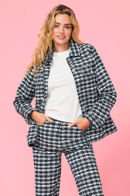 Twill Rhinestone Jacket in Houndstooth Notch Collar Jacket Peter Pan Collar Jacket Cowl Neck Jacket Twill Rhinestone Jacket in Houndstooth Notch Collar Jacket Peter Pan Collar Jacket Cowl Neck Jacket