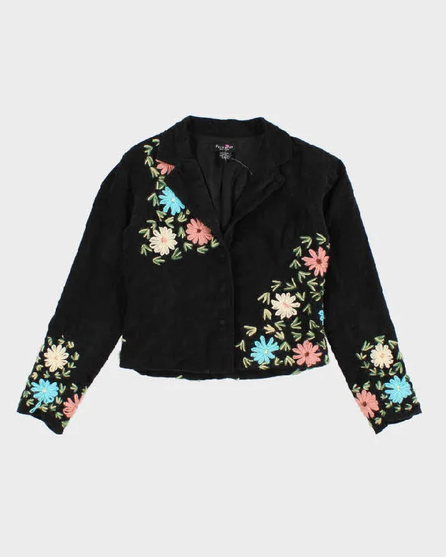 Vintage 90s/00s Micro-cord Embroidered Floral Cropped Jacket - S Cardigan Sweater Pullover Vintage 90s/00s Micro-cord Embroidered Floral Cropped Jacket - S Cardigan Sweater Pullover