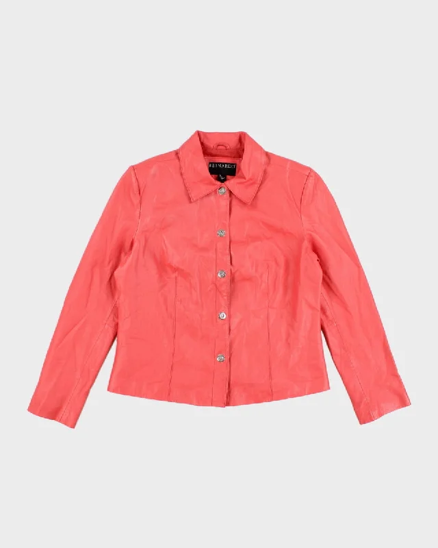 Vintage 90's Women's Pink Leather Jacket - M/L Collared Jacket Crew Neck Jacket Turtle Neck Jacket Vintage 90's Women's Pink Leather Jacket - M/L Collared Jacket Crew Neck Jacket Turtle Neck Jacket