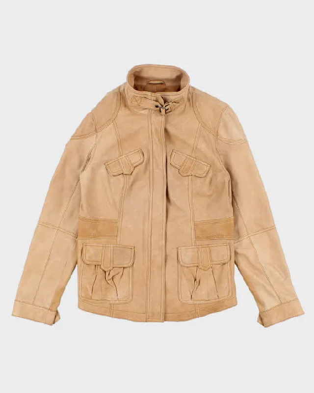 Vintage Women's Tan Eddie Bauer Leather Western Jacket - M Faux Fur Fabric Real Fur Fabric Shearling Fabric Vintage Women's Tan Eddie Bauer Leather Western Jacket - M Faux Fur Fabric Real Fur Fabric Shearling Fabric