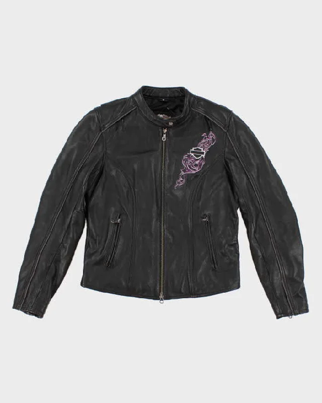 Womens Black Harley Davidson Moto Jacket - M Hoodie Zip-Up Jacket Button-Up Jacket