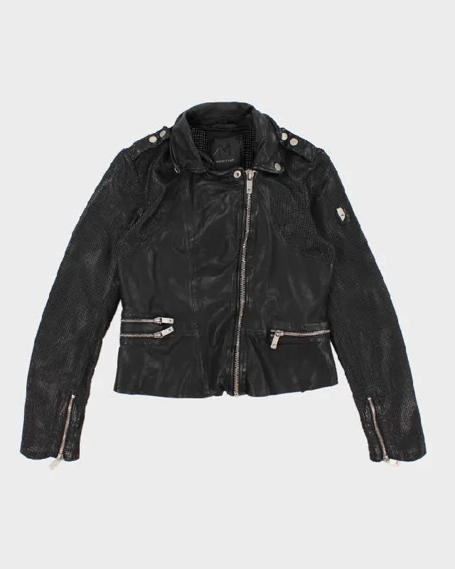 Women's Black Mesh Leather Mauritius Biker Jacket - S Collared Jacket Crew Neck Jacket Turtle Neck Jacket Women's Black Mesh Leather Mauritius Biker Jacket - S Collared Jacket Crew Neck Jacket Turtle Neck Jacket