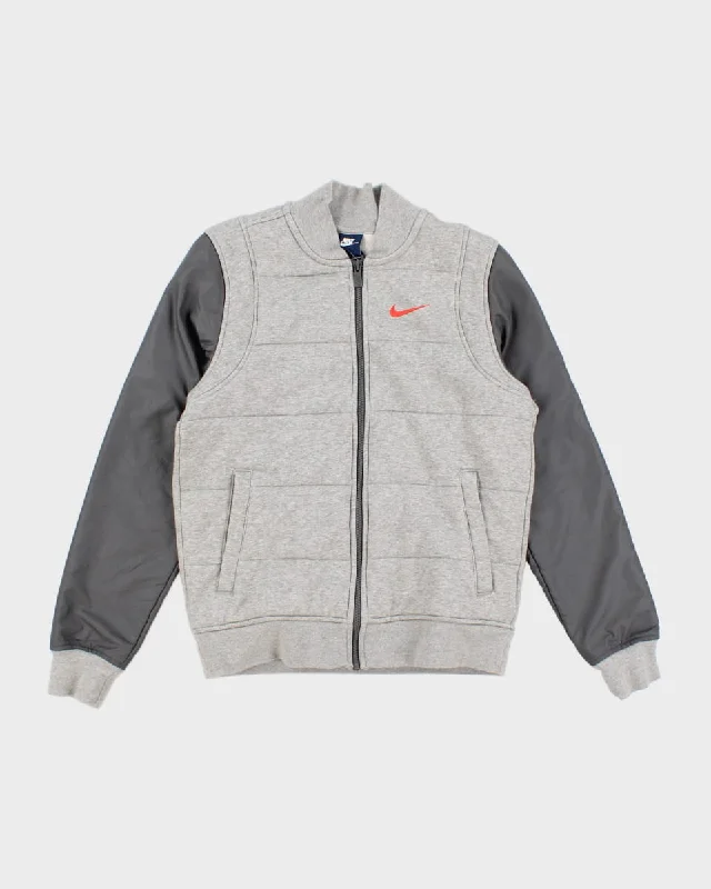 Women's Grey Nike Fleeced Zip Up Jacket - S Notch Collar Peter Pan Collar Cowl Neck Women's Grey Nike Fleeced Zip Up Jacket - S Notch Collar Peter Pan Collar Cowl Neck