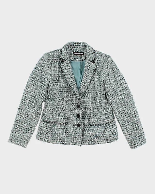 Women's Karl Lagerfeld Buckled Tweed Bouclé Blazer Jacket - M V-Neck Jacket Boat Neck Jacket Square Neck Jacket Women's Karl Lagerfeld Buckled Tweed Bouclé Blazer Jacket - M V-Neck Jacket Boat Neck Jacket Square Neck Jacket