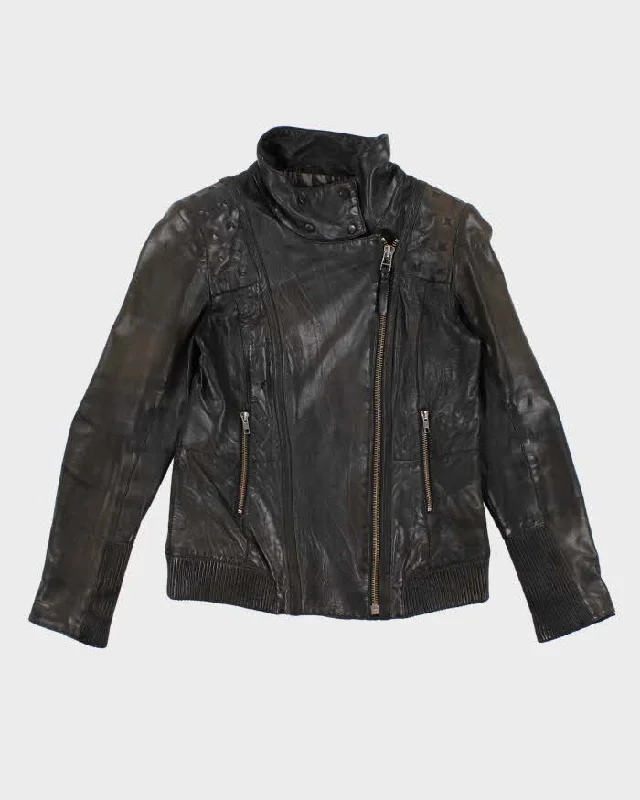 Womens Mackage Black Studded Leather Zip Up Moto Jacket - M Tiered Jacket Buttoned Jacket Zippered Jacket Womens Mackage Black Studded Leather Zip Up Moto Jacket - M Tiered Jacket Buttoned Jacket Zippered Jacket