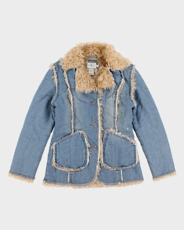 Y2K 00s Calvin Klein Faux Fur Lined And Detailed Denim Jacket - S Wool Jacket Cashmere Jacket Tweed Jacket Y2K 00s Calvin Klein Faux Fur Lined And Detailed Denim Jacket - S Wool Jacket Cashmere Jacket Tweed Jacket