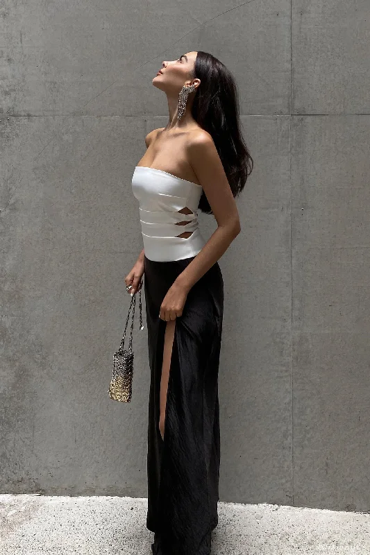Brooklyn Two Tone Strapless Maxi Dress - Black Fashionable Button-Down Maxi Dress