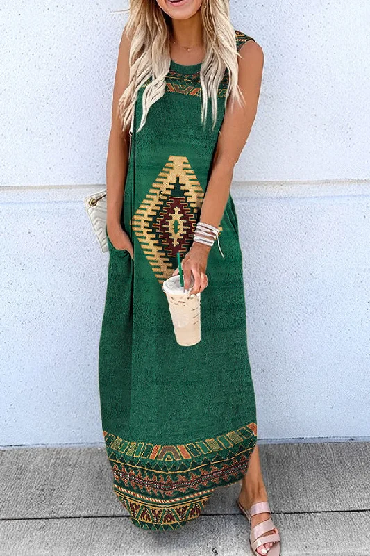 Merced Ethnic Geometric Hippie Print Pocketed Knit Maxi Dress Stylish Long Sleeve Maxi Dress Merced Ethnic Geometric Hippie Print Pocketed Knit Maxi Dress Stylish Long Sleeve Maxi Dress