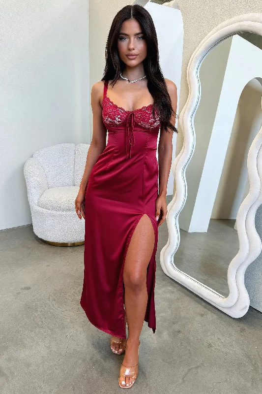 Sorrento Maxi Dress - Red Elegant Lace Maxi Dress