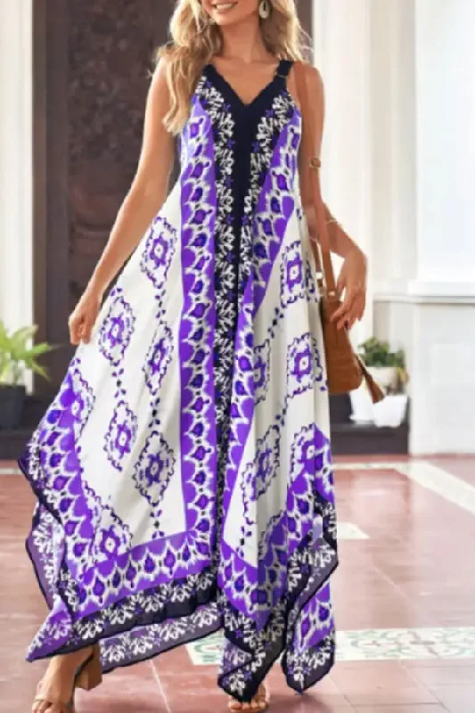 V-Neck Casual Loose Retro Print Vacation Sleeveless Maxi Dress Comfortable T-Shirt Maxi Dress V-Neck Casual Loose Retro Print Vacation Sleeveless Maxi Dress Comfortable T-Shirt Maxi Dress