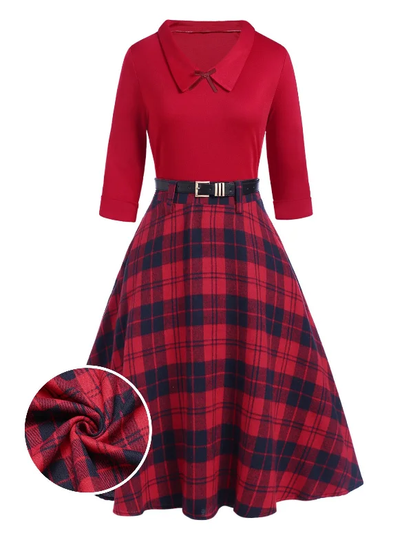 [Pre-Sale] 2PCS Red 1940s Lapel Top & Plaid Skirt corduroy skirt cozy