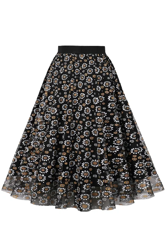 Black Floral A-line Skirt a-line skirt cut