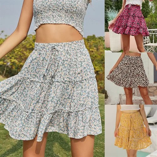 Bohemia Fashion High Waist Printed Mini Women Skirts linen skirt natural