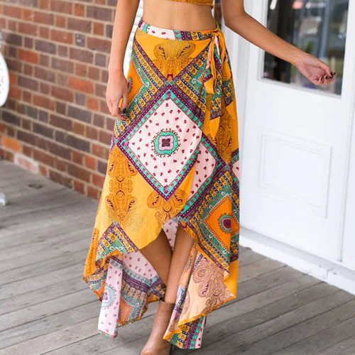 Bohemia Printed Swallow Tail Daily Long Women Skirts casual skirt length