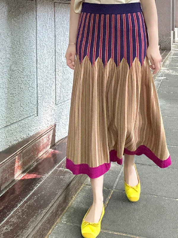 Colourful Stripes Summer Knit Fit & Flare Midi Skirt low waist skirt