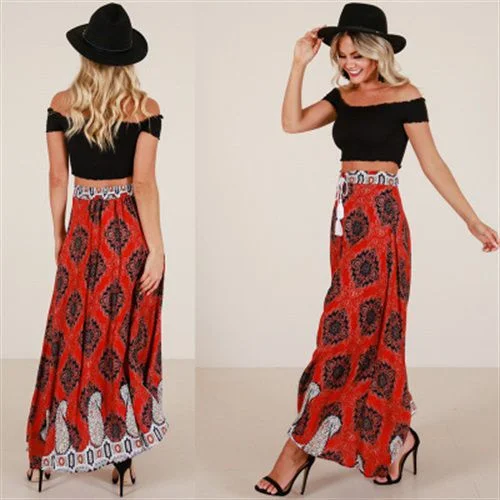 Fashion Printed Cross-tied Long Women Skirts asymmetrical skirt cut