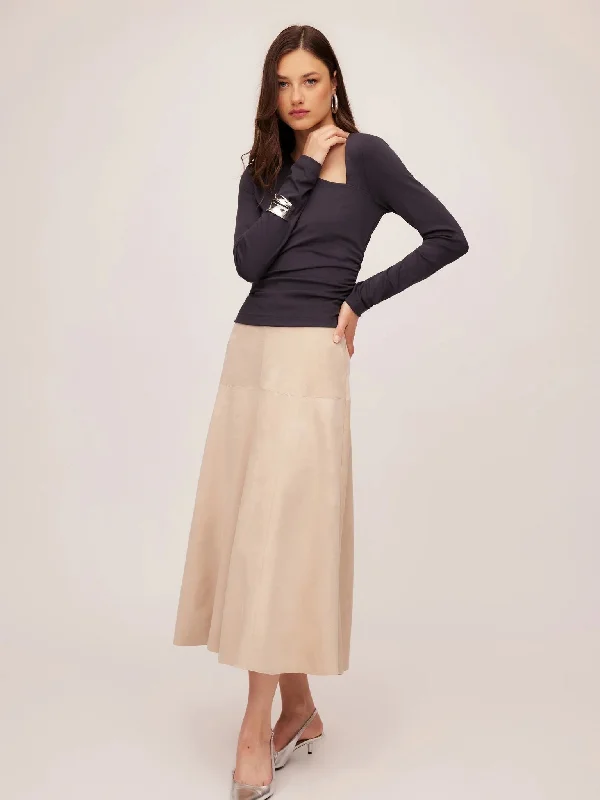 FIFTEEN TWENTY Blythe Faux Suede Midi Skirt / Almond a-line skirt cut