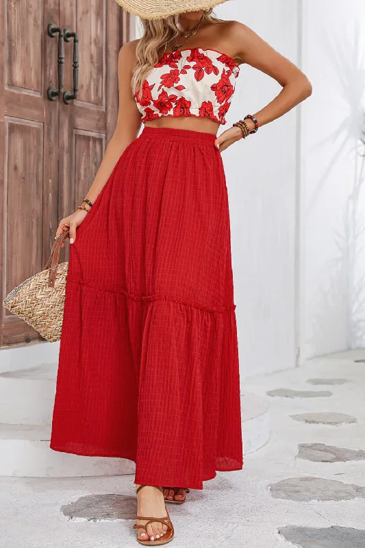 Floral Tube Top and Maxi Skirt Set chiffon skirt delicate