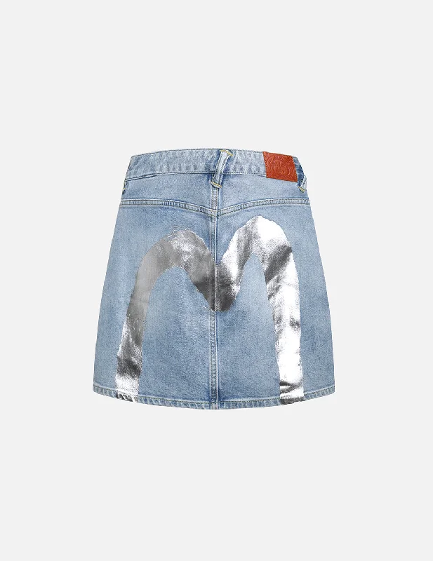 Foil Print Daicok Regular Fit Denim Skirt denim skirt classic