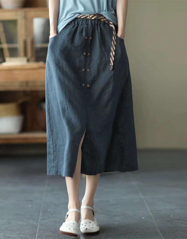 Front Buckle Elastic Waist Skirt silk skirt smooth