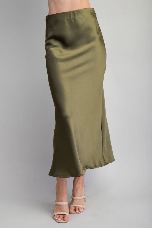 Glow Satin Skirt - Olive cashmere skirt plush