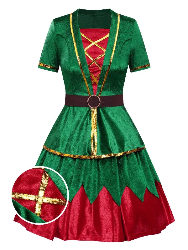 Green 1950s Christmas Tree Top & Skirt belted skirt waist