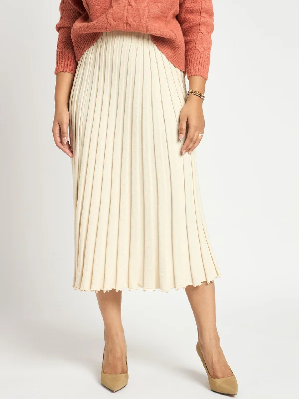 Ivory Pleated Midi Knit Skirt chiffon skirt flowing