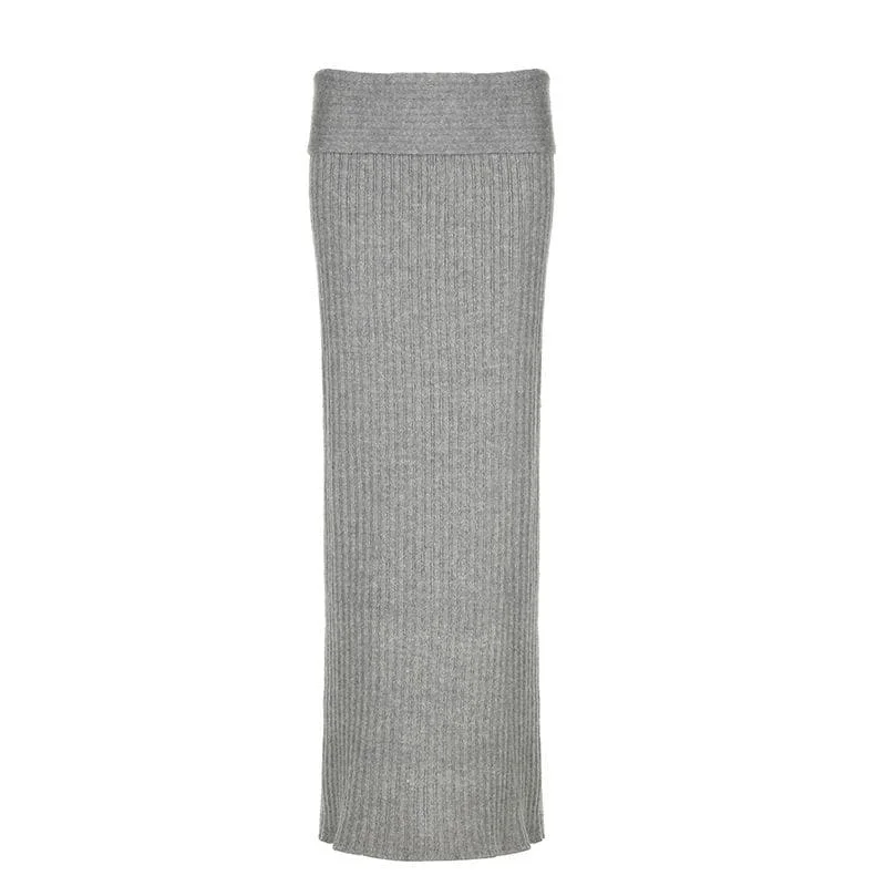 Knitted solid low rise maxi skirt chiffon skirt airy