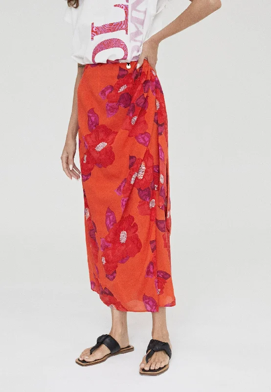 Printed pareo skirt linen skirt natural