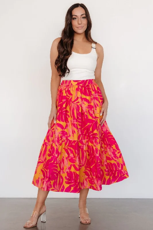 Luana Tiered Skirt | Orange + Fuchsia chiffon skirt floaty