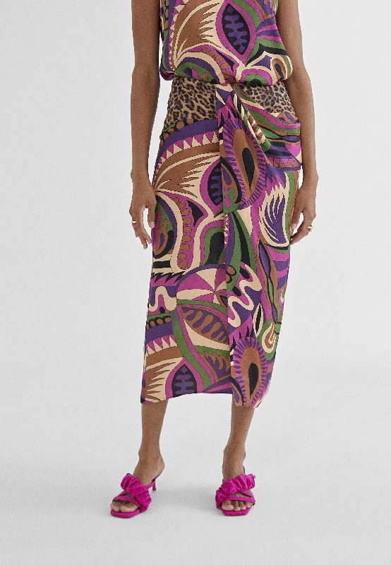 Printed pareo skirt tiered skirt playful