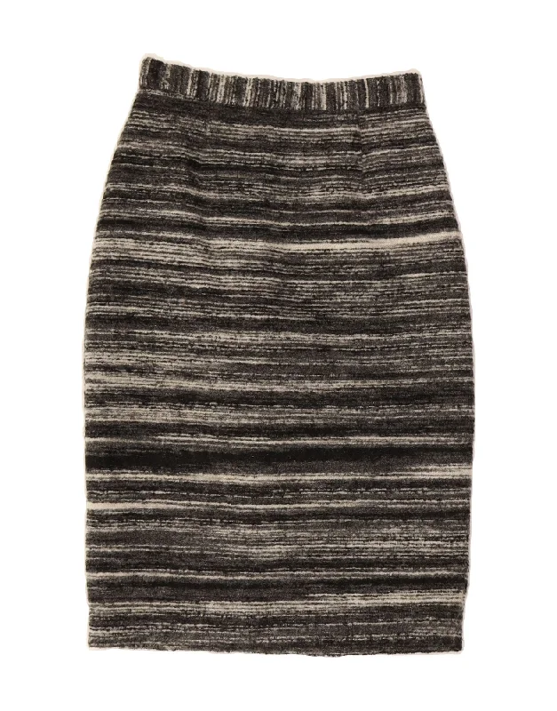 MULBERRY Womens High Waist Pencil Skirt UK 8 Small W24 Grey Pinstripe flowy skirt hem