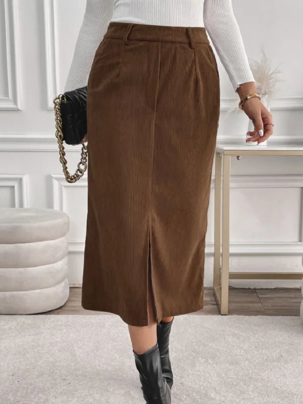 Perfee Slit Midi Skirt with Pockets midi skirt versatile