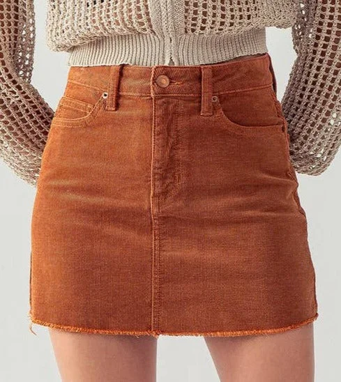 Raw Hem Corduroy Mini Skirt high slit skirt