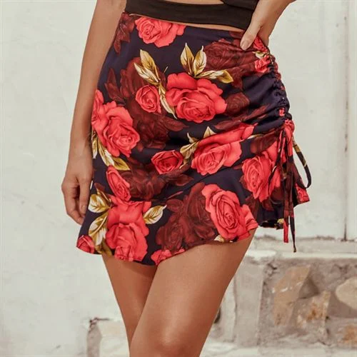 Retro Insprinted High Waist Daily Women Skirts chiffon skirt lightweight